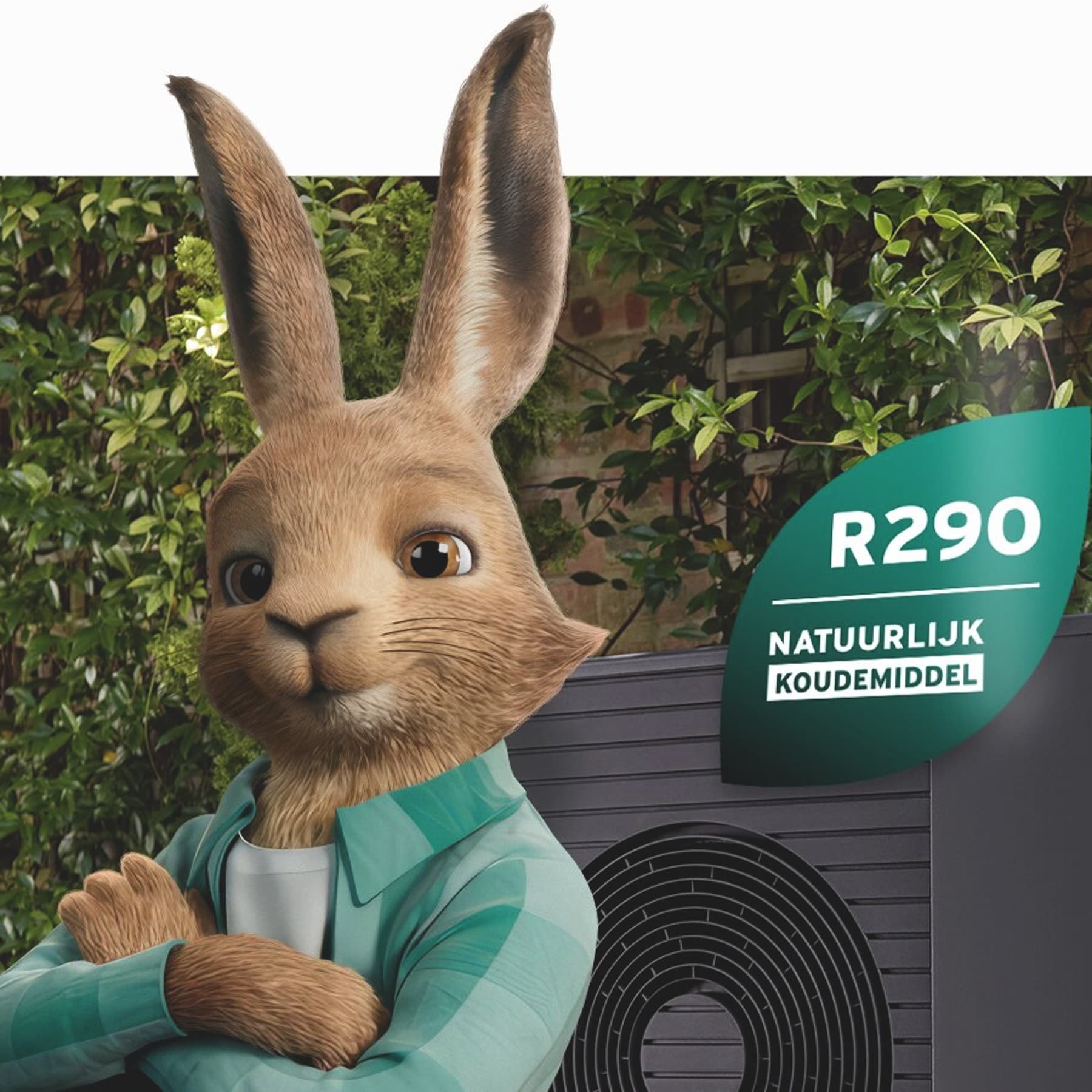 Vaillant-haas met logo voor natuurlijk koelmiddel voor een aroTHERM plus warmtepomp