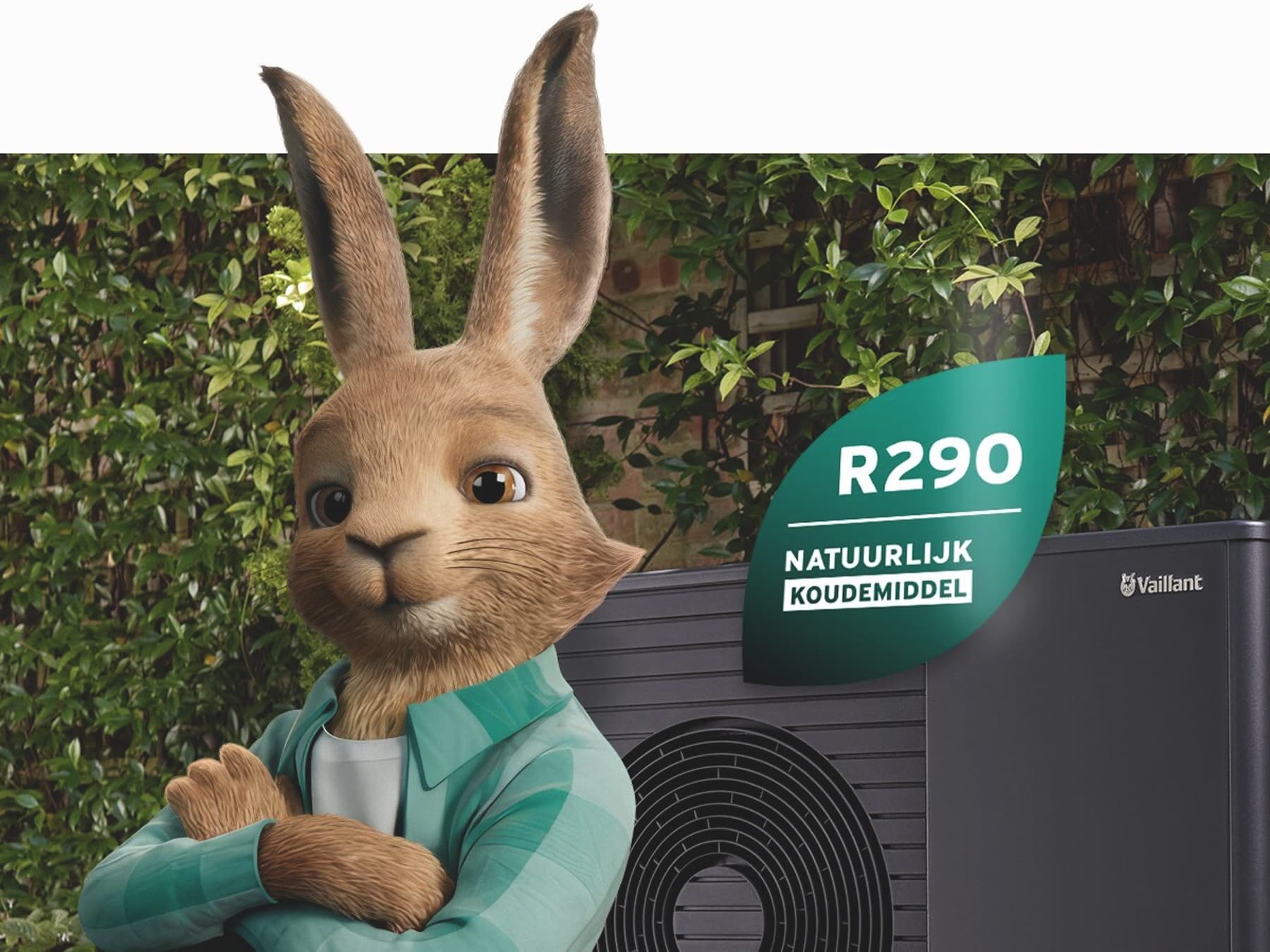 Vaillant-haas met logo voor natuurlijk koudemiddel voor een aroTHERM plus warmtepomp