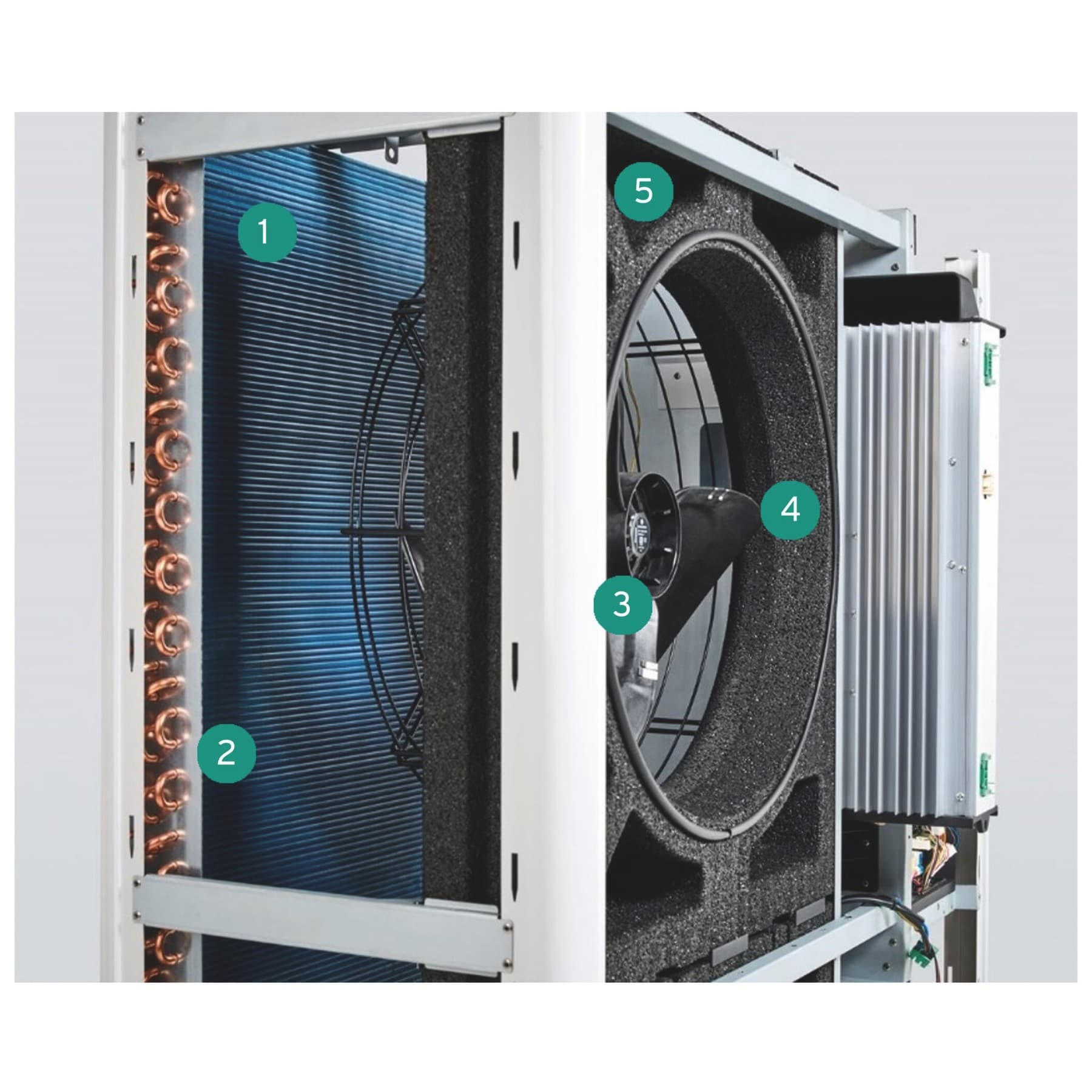 Binnenunit van een Vaillant warmtepomp met aanpassingen aan de luchtstroom om geluid te verlagen