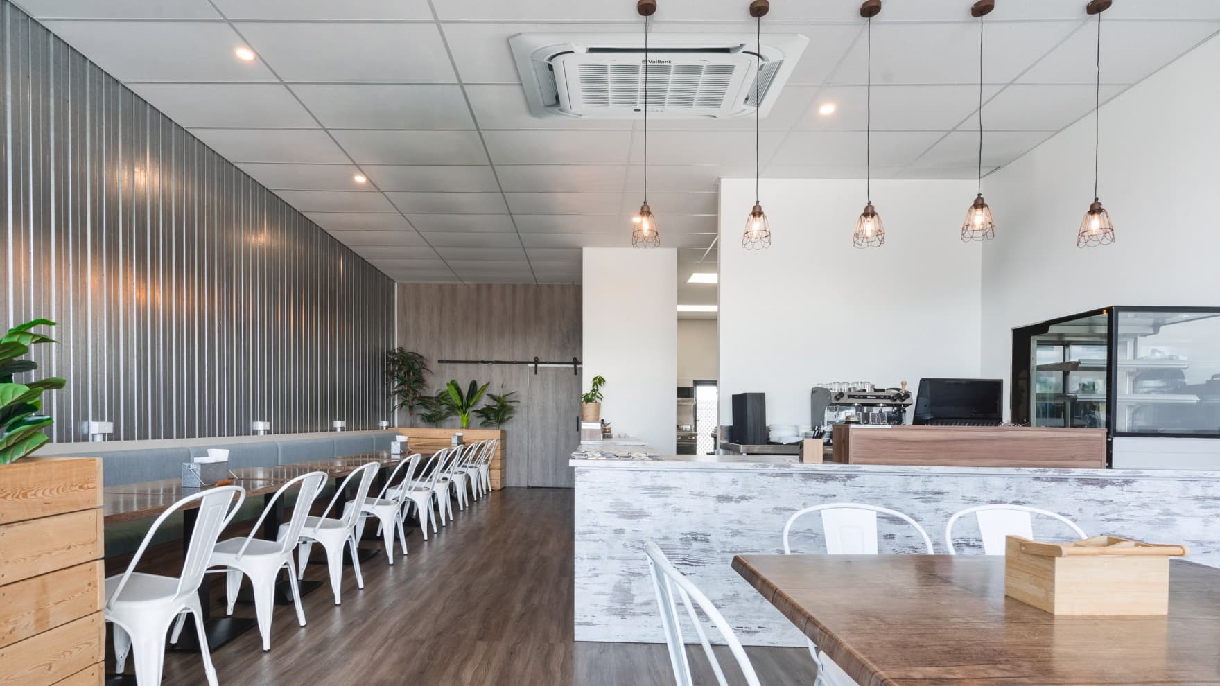 Cassette ventilo-convector in een restaurant