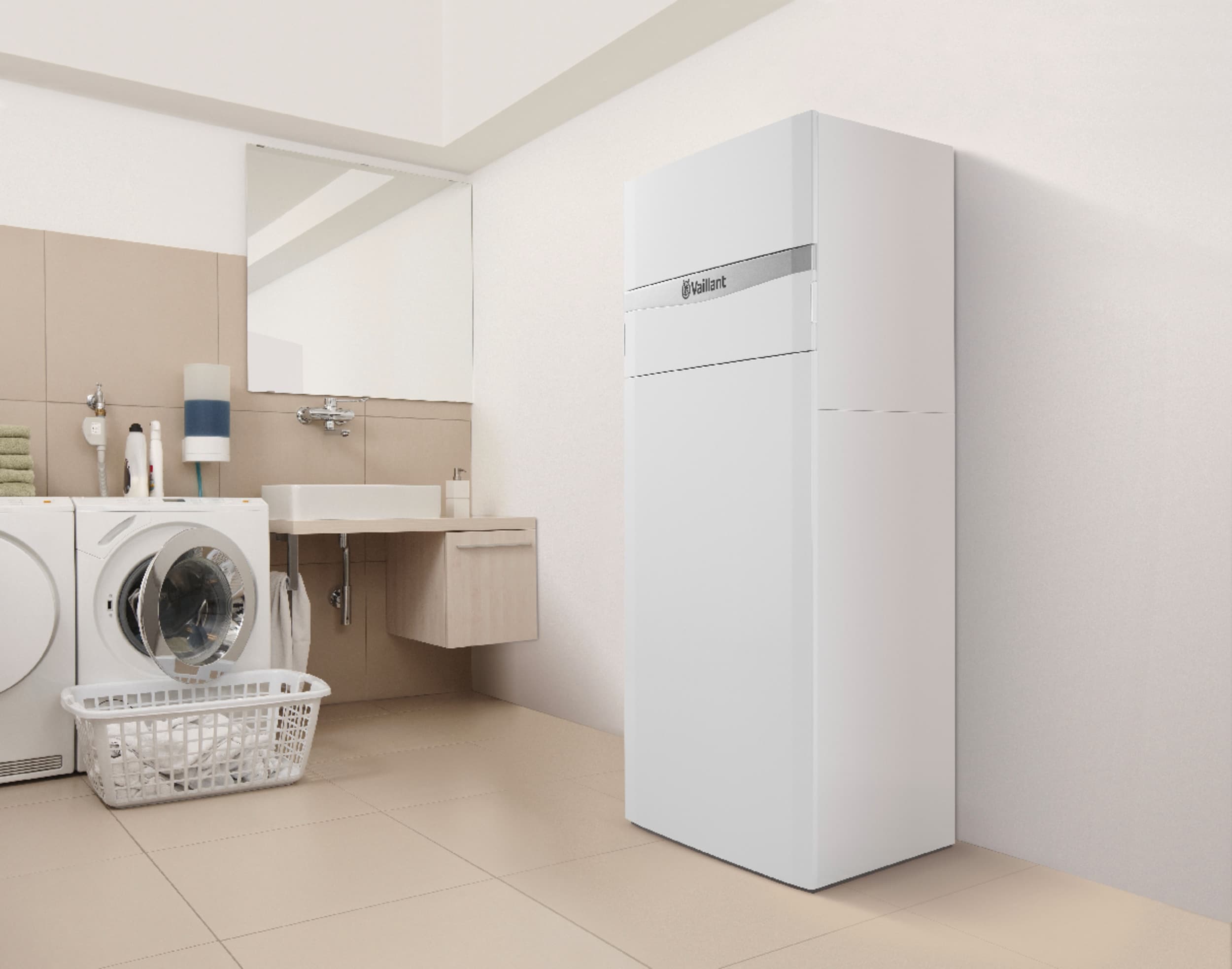 auroCOMPACT condensatieketel met zonneboiler in wasplaats