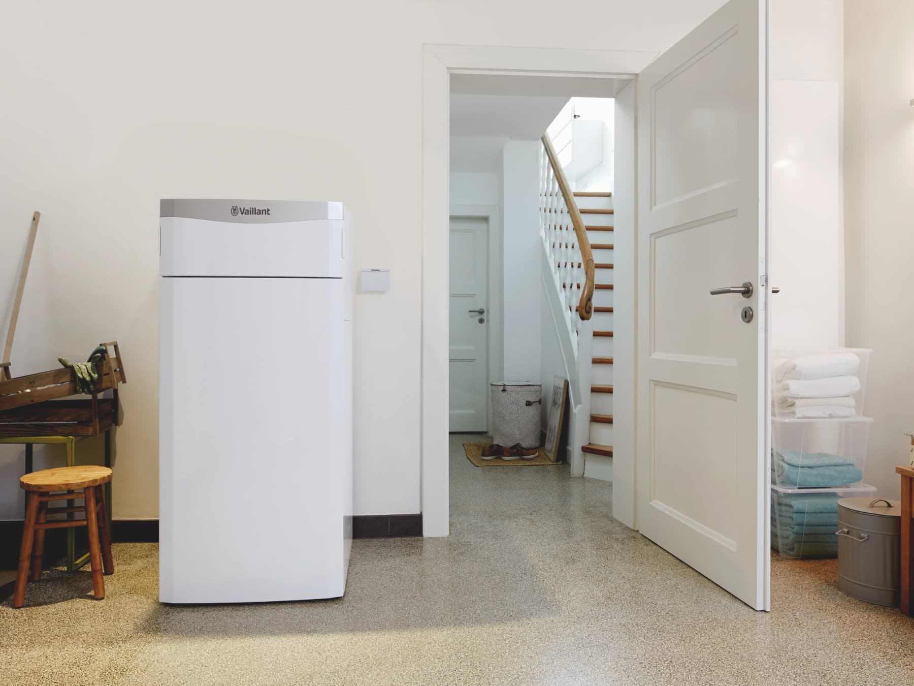 Een water/water-warmtepomp in een bijkeuken