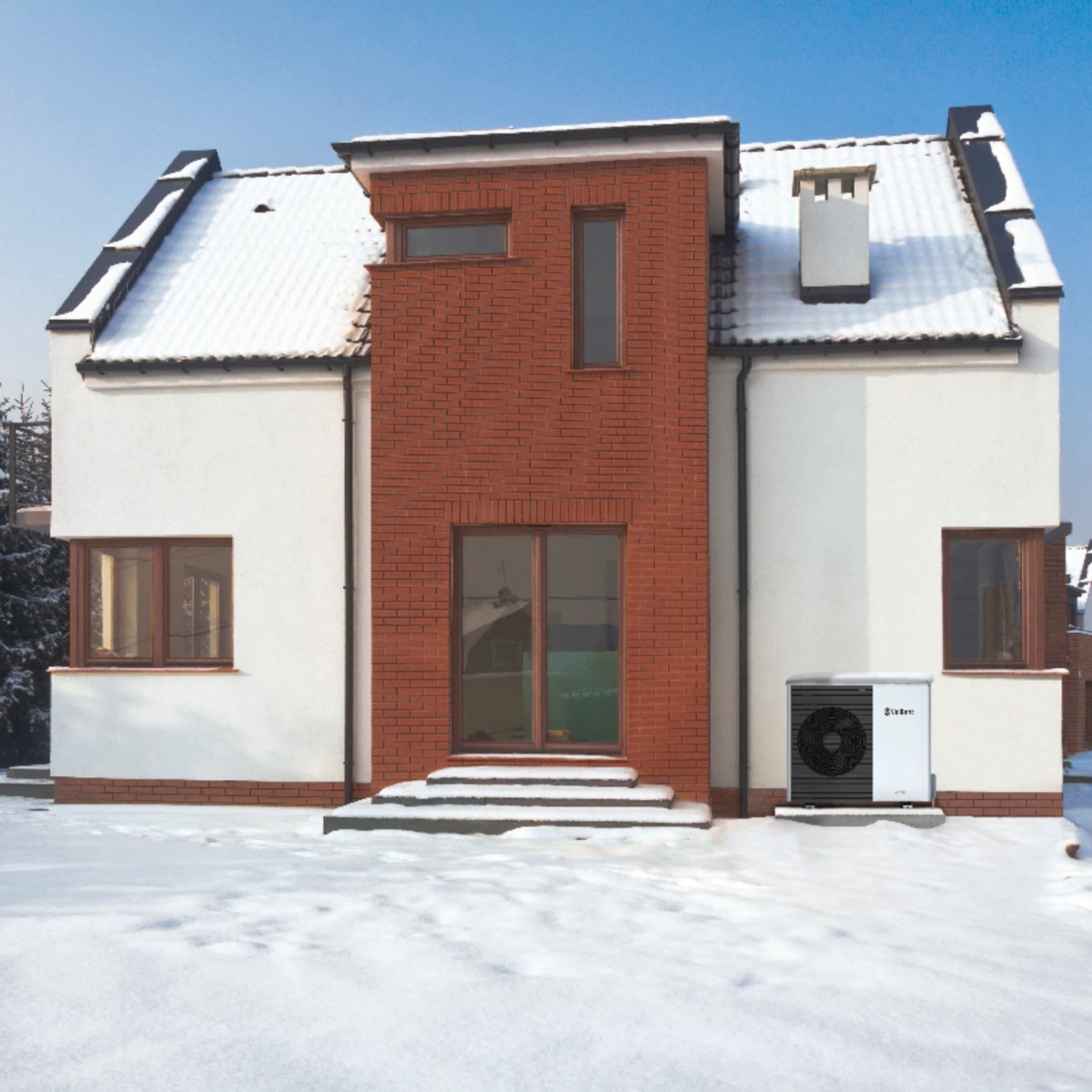 Warmtepomp in de sneeuw