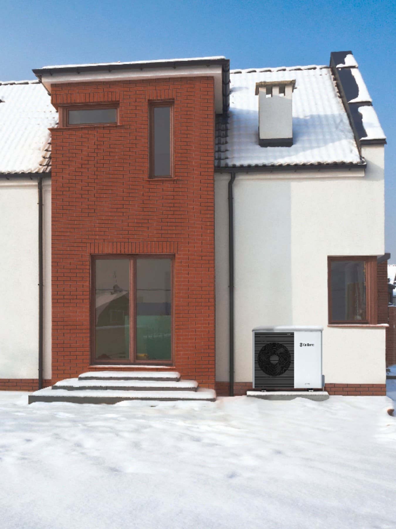 Warmtepomp in de sneeuw